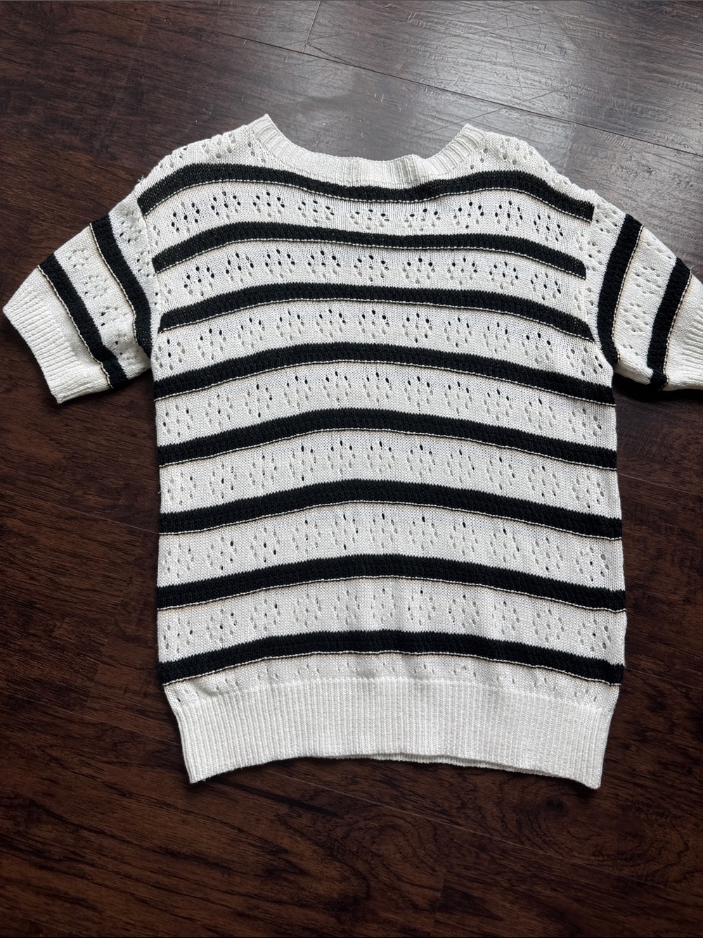 Men's Crewneck Short-Sleeve Sweater in White with Black Stripes